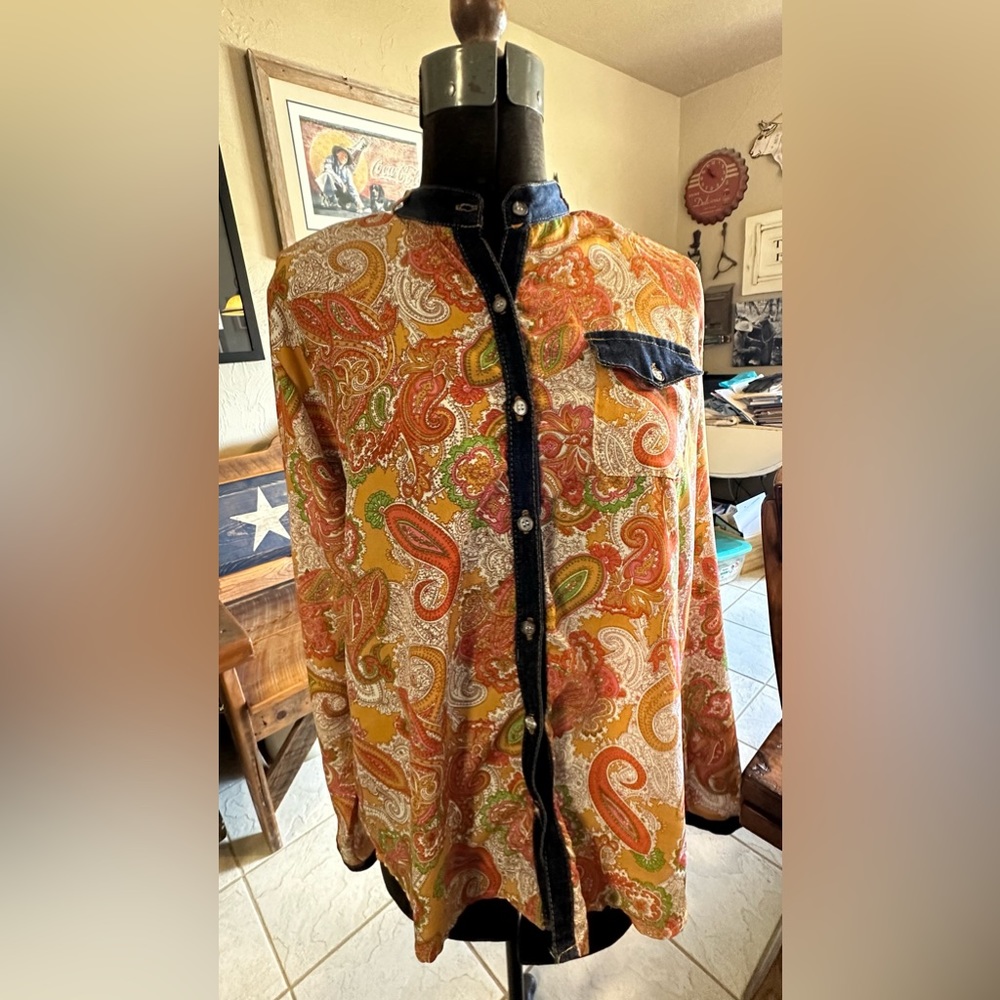 Paisley Blouse with Denim Details